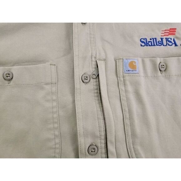 Men's Medium Carhartt Relaxed Fit 102537 Work Short Sleeve Shirt Button Up Tan - Picture 8 of 10